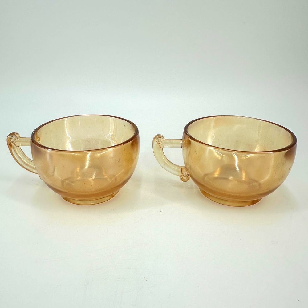 Vintage Set of‎ 2 Jeannette Glass "Moderne" Marigold Carnival Glass Teacups